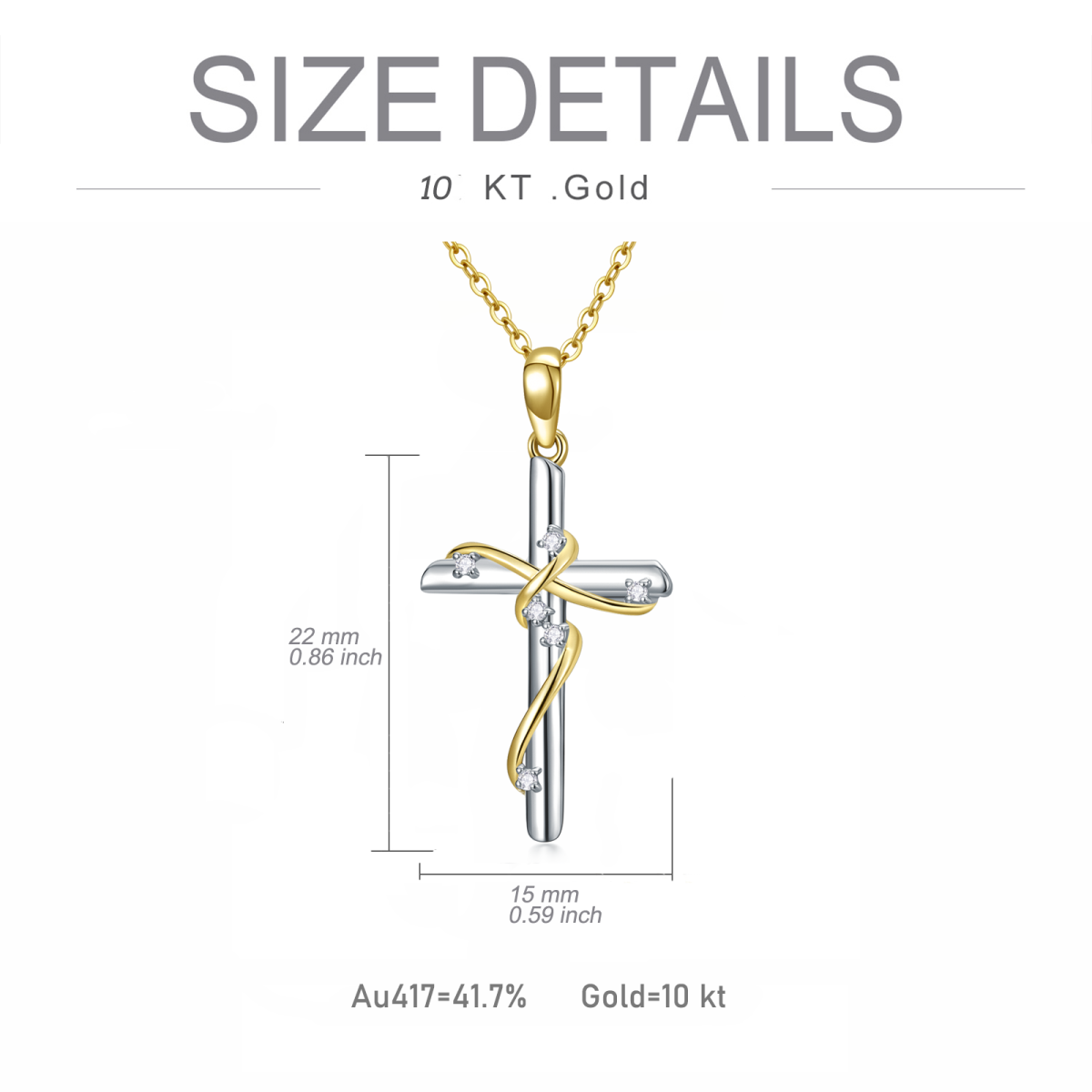 Zweifarbige Halskette mit kreisförmigem Diamant-Kreuz-Anhänger aus 10-karätigem Gold für Damen-6