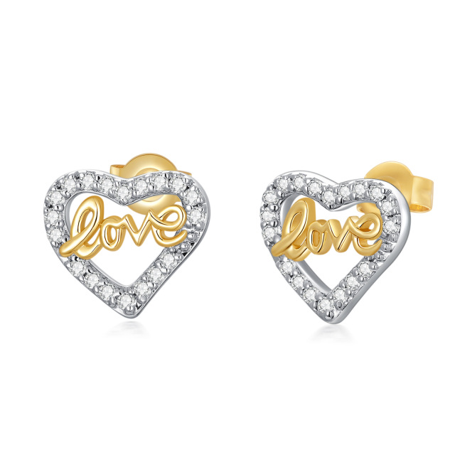 Orecchini con cuore di moissanite in oro bianco e oro giallo 10K