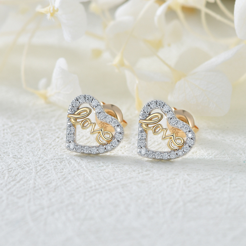 Brincos de coração de moissanite em dois tons de ouro 14K para mulheres-3