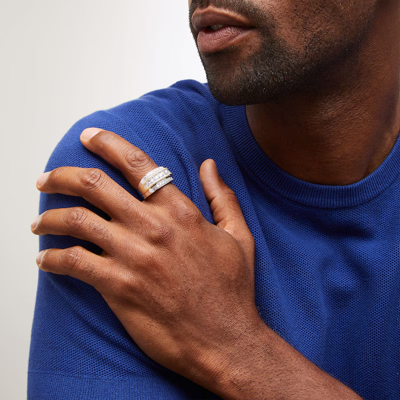 10K Two Tone Gold 2 CT.T.W. Round Lab Created Diamond Custom Wedding Ring for Men D VVS1-VS1-2