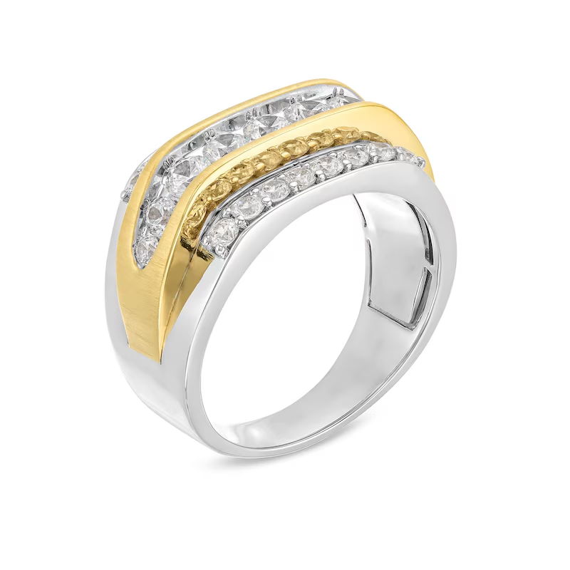 Anillo de bodas personalizado para hombre, en oro bicolor de 10 quilates, 2 quilates de peso total, con diamantes redondos creados en laboratorio, D VVS1-VS1-3