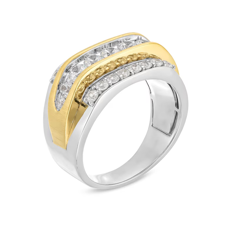 10K White Gold & Yellow Gold Triple Row Lab Created Diamond Custom Wedding Ring for Men-3