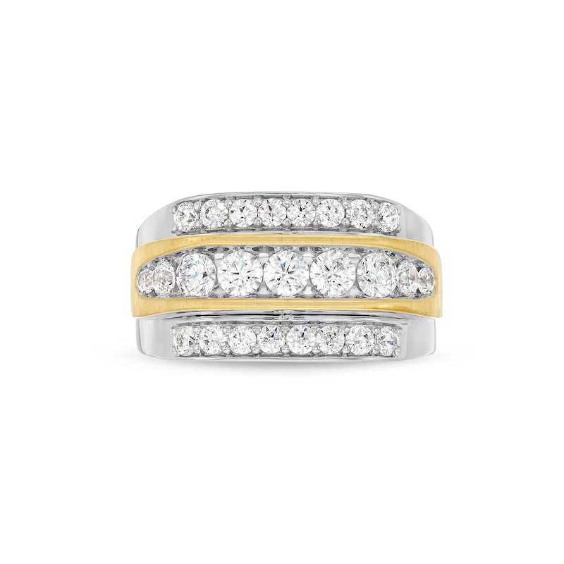Anillo de bodas personalizado para hombre, en oro bicolor de 10 quilates, 2 quilates de peso total, con diamantes redondos creados en laboratorio, D VVS1-VS1-4