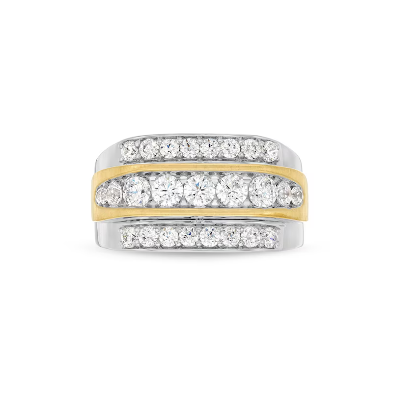 10K White Gold & Yellow Gold Triple Row Lab Created Diamond Custom Wedding Ring for Men-4