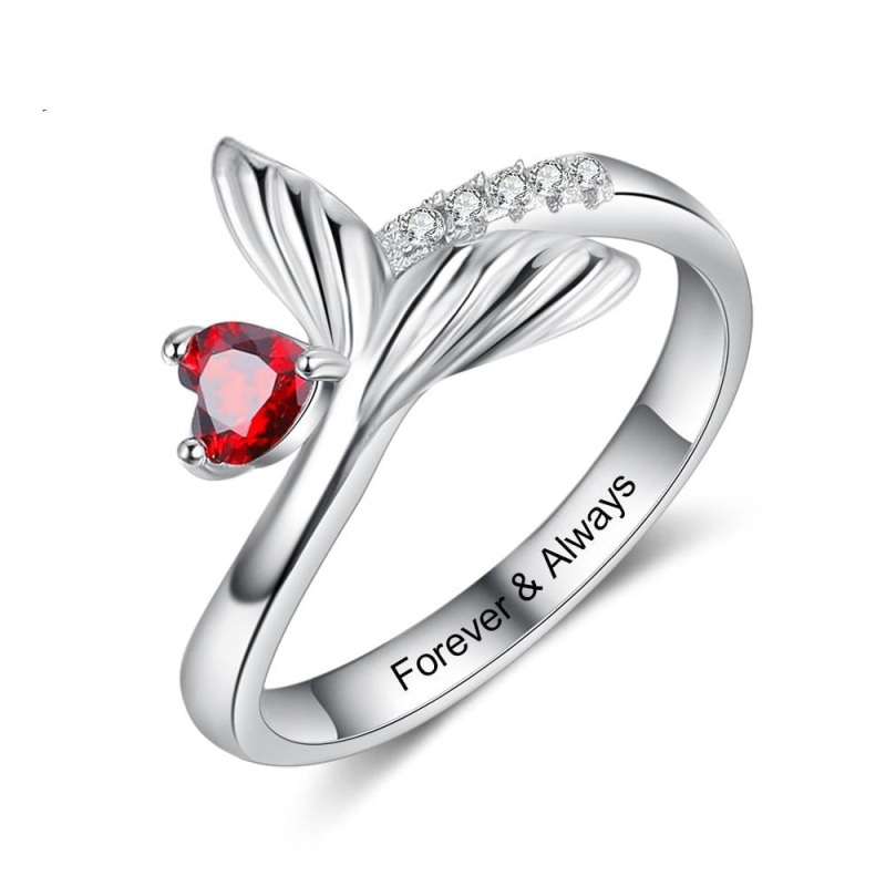 10K White Gold Zircon Mermaid Tail Birthstone Ring-15