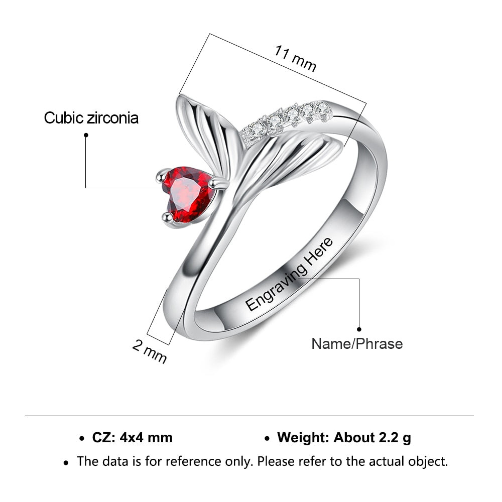 Anillo con piedra natal de cola de sirena y circonita de oro blanco de 10 quilates-5