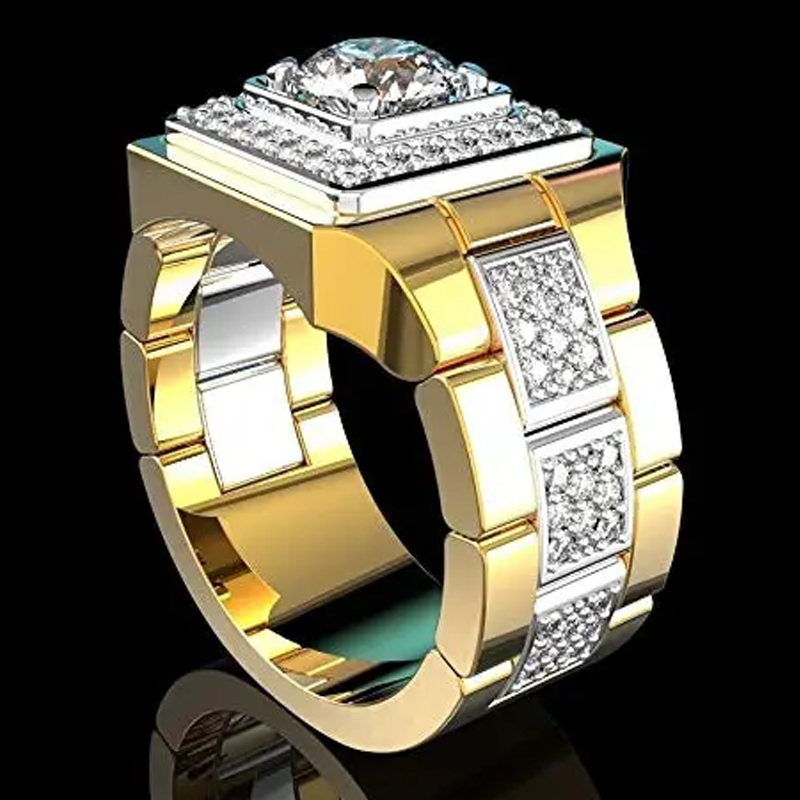 10K Yellow Gold 2.0 Carats Moissanite Square Ring for Men-3