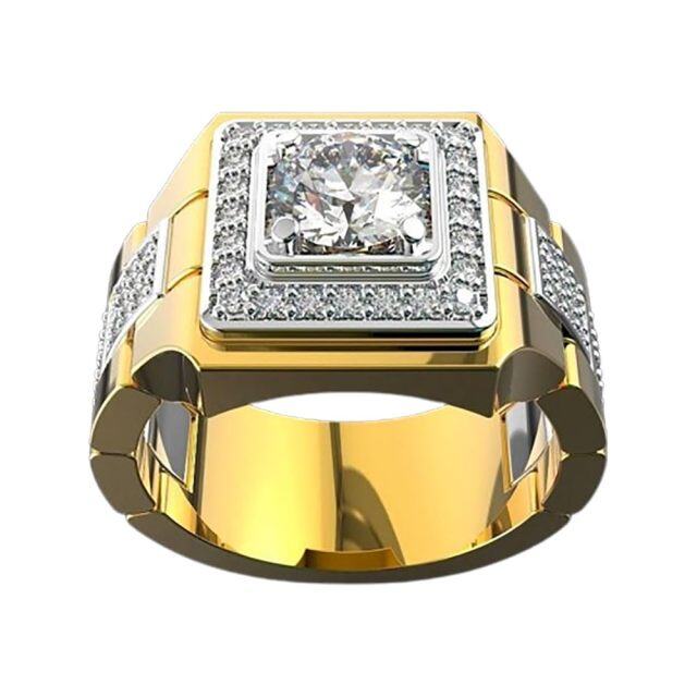 Bague carrée en moissanite en or jaune 10 carats 2,0 carats pour homme-1