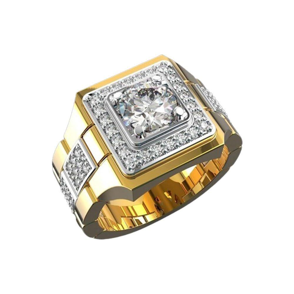 Bague carrée en moissanite en or jaune 10 carats 2,0 carats pour homme-2