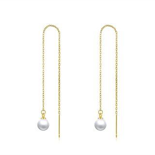 10K Yellow Gold Circular Pearl Bead Drop Earrings-45