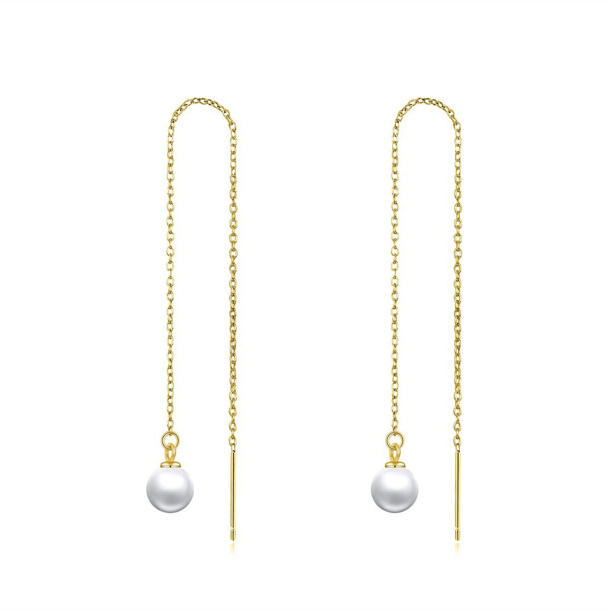 10K Yellow Gold Circular Pearl Bead Drop Earrings-4