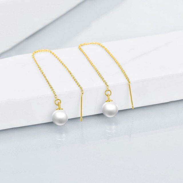 10K Yellow Gold Circular Pearl Bead Drop Earrings-3