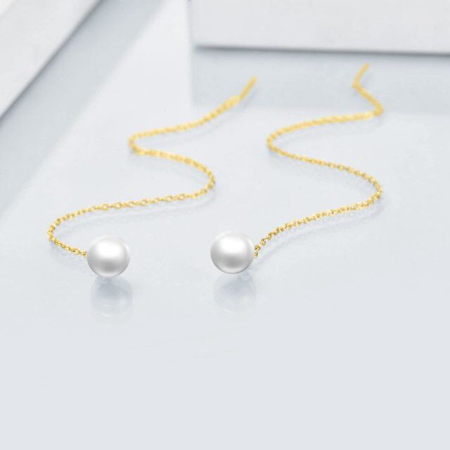 10K Yellow Gold Circular Pearl Bead Drop Earrings-4