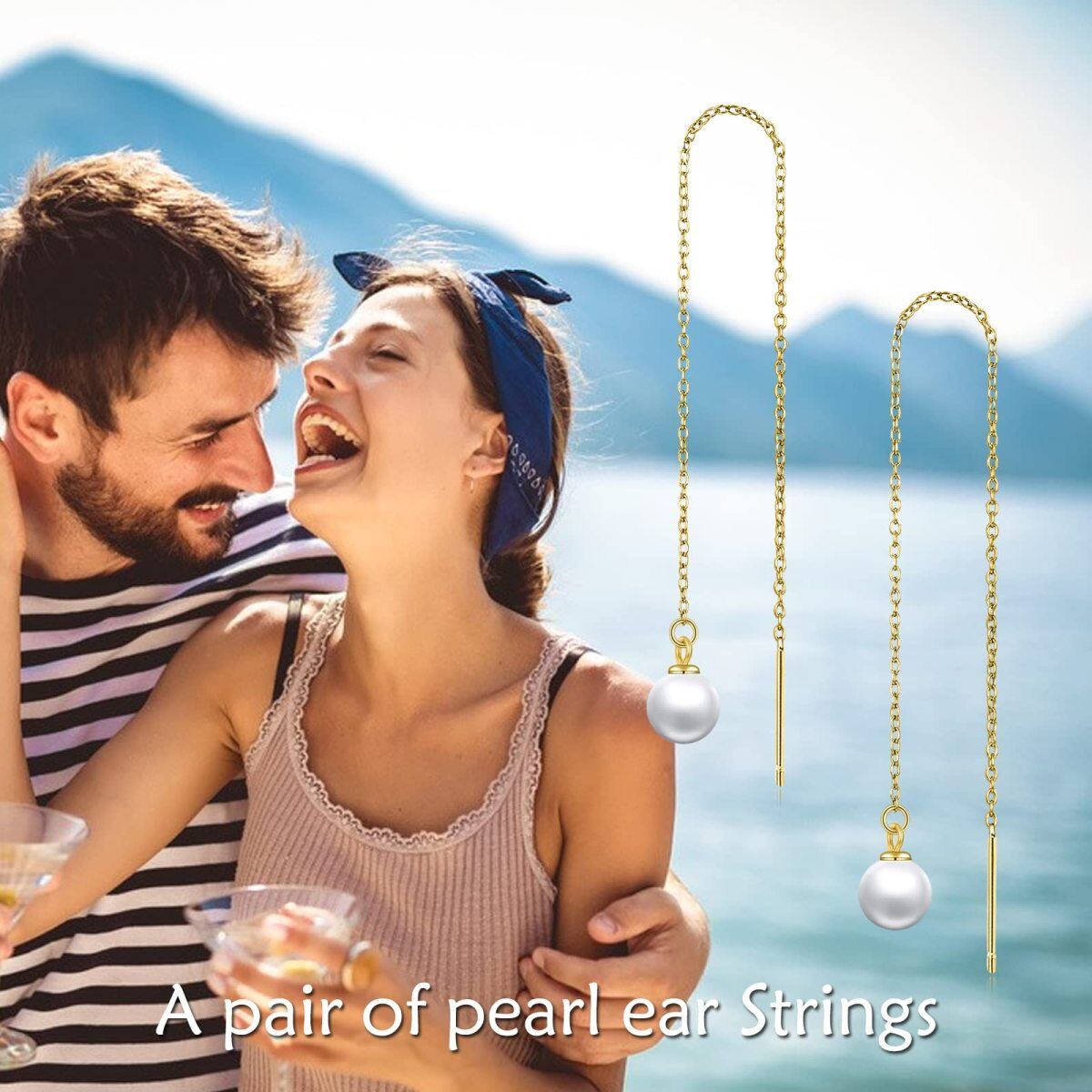 10K Yellow Gold Circular Pearl Bead Drop Earrings-5