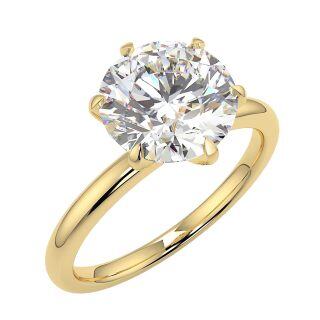 10K Yellow Gold 3 CT Round Moissanite Personalized Engraving & Engagement Ring-10