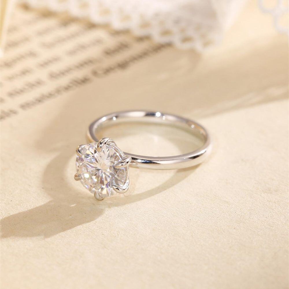 18K Yellow Gold 3 CT Round Moissanite Personalized Engraving & Engagement Ring-4