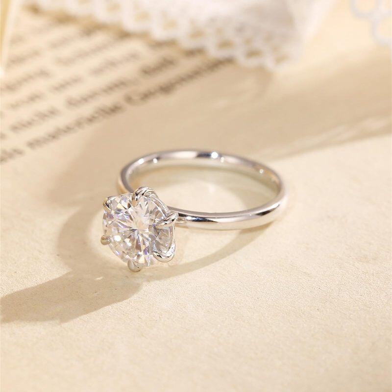 14K Yellow Gold 3 CT Round Moissanite Personalized Engraving & Engagement Ring-4