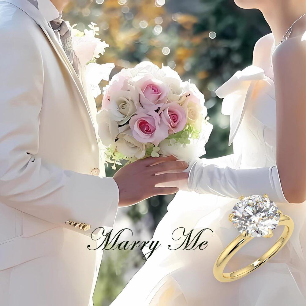 18K Yellow Gold 3 CT Round Moissanite Personalized Engraving & Engagement Ring-5