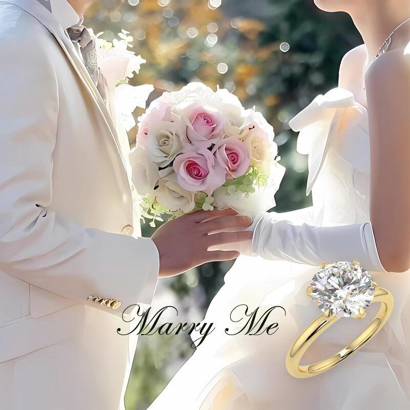 14K Yellow Gold 3 CT Round Moissanite Personalized Engraving & Engagement Ring-5