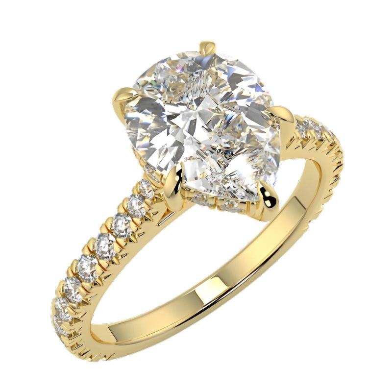10K Yellow Gold 3 CT Pear Moissanite Personalized Engraving & Engagement Ring-21