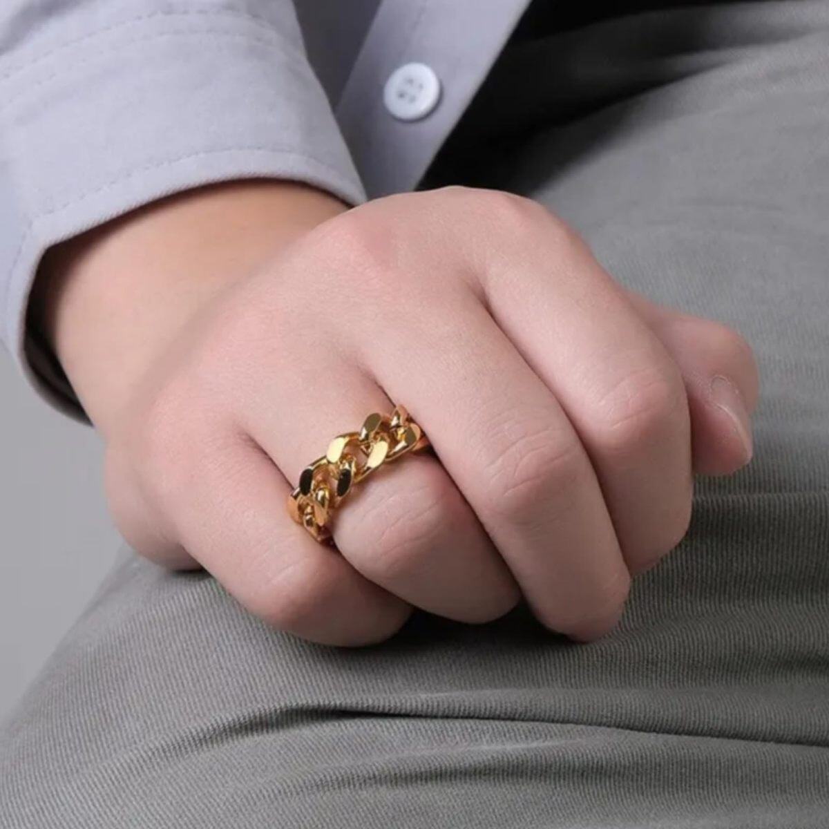 10K Gelbgold Panzerkette Hip Hop Statement Ring-2