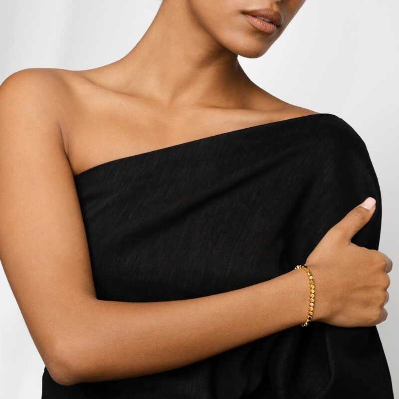 10K Yellow Gold Engraved Dot Diamond Beads Bracelet-2