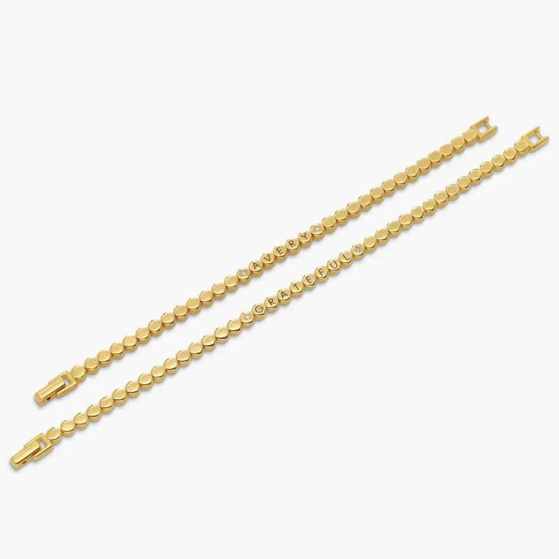 10K Yellow Gold Engraved Dot Diamond Beads Bracelet-4