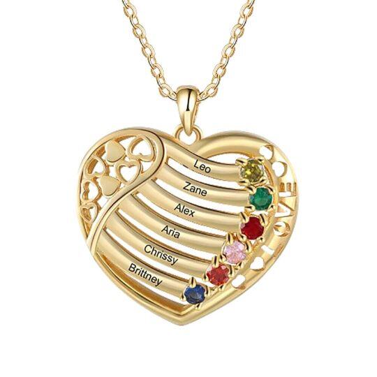 Collar con colgante de corazón con nombre clásico y piedra de nacimiento personalizada en oro amarillo de 10 quilates-1