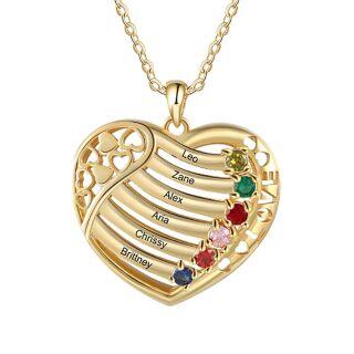 10K Yellow Gold Personalized Birthstone Classic Name Heart Pendant Necklace-14