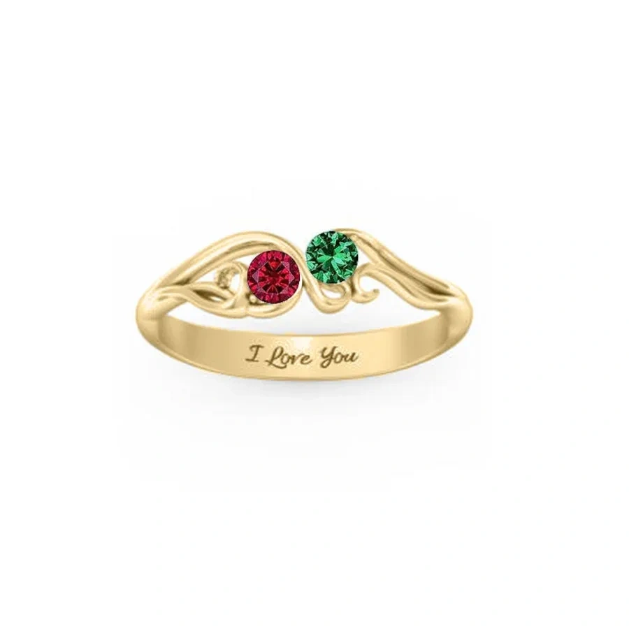 10K Yellow Gold Personalized Birthstone & Personalized Engraving Birthstone Ring-1