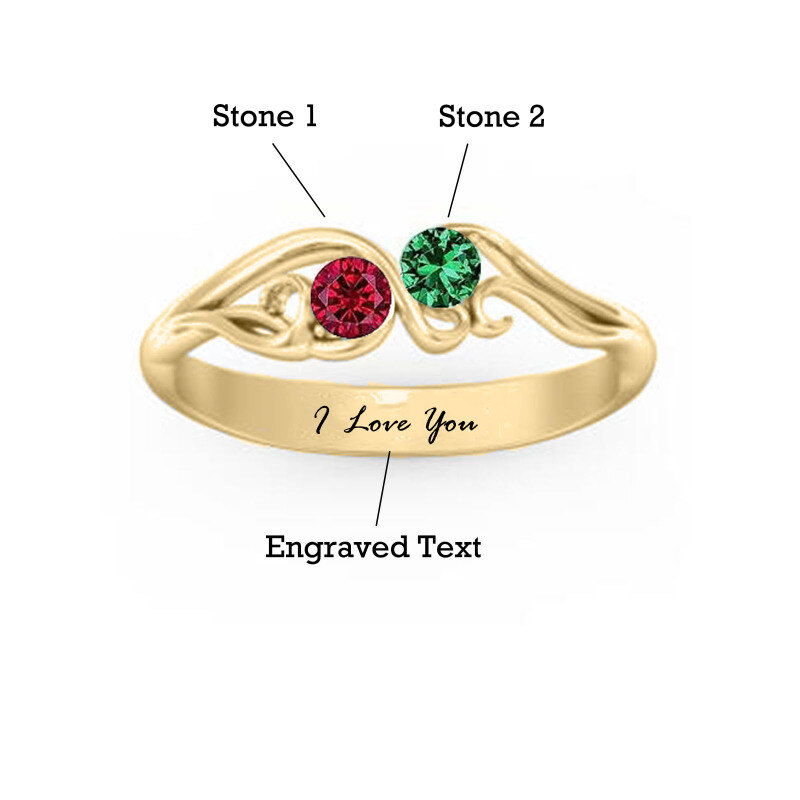 18K Gold Personalised Birthstone Engraving Ring For Women-5