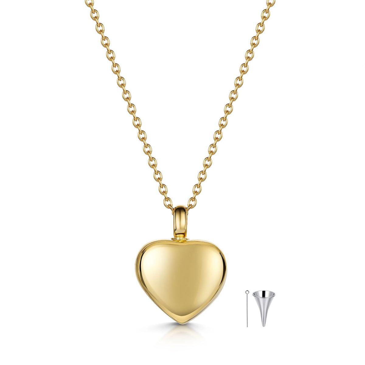 10K Yellow Gold Personalized Engraving & Heart Urn Necklace for Ashes-1