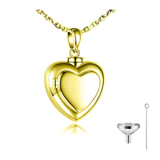 Collana con urna a forma di cuore con foto personalizzata in oro giallo 10K per le ceneri