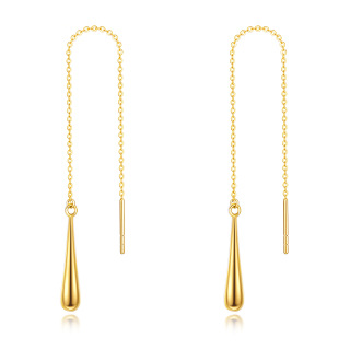 10K Yellow Gold Pull Through Threader Drop Shape Dangle Earrings-12