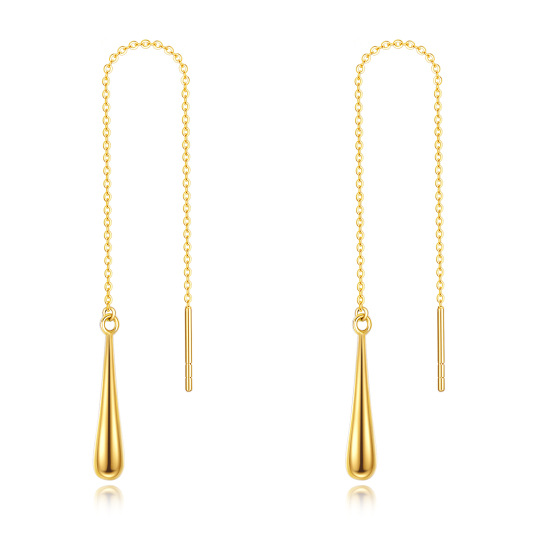 10K Yellow Gold Pull Through Threader Drop Shape Dangle Earrings