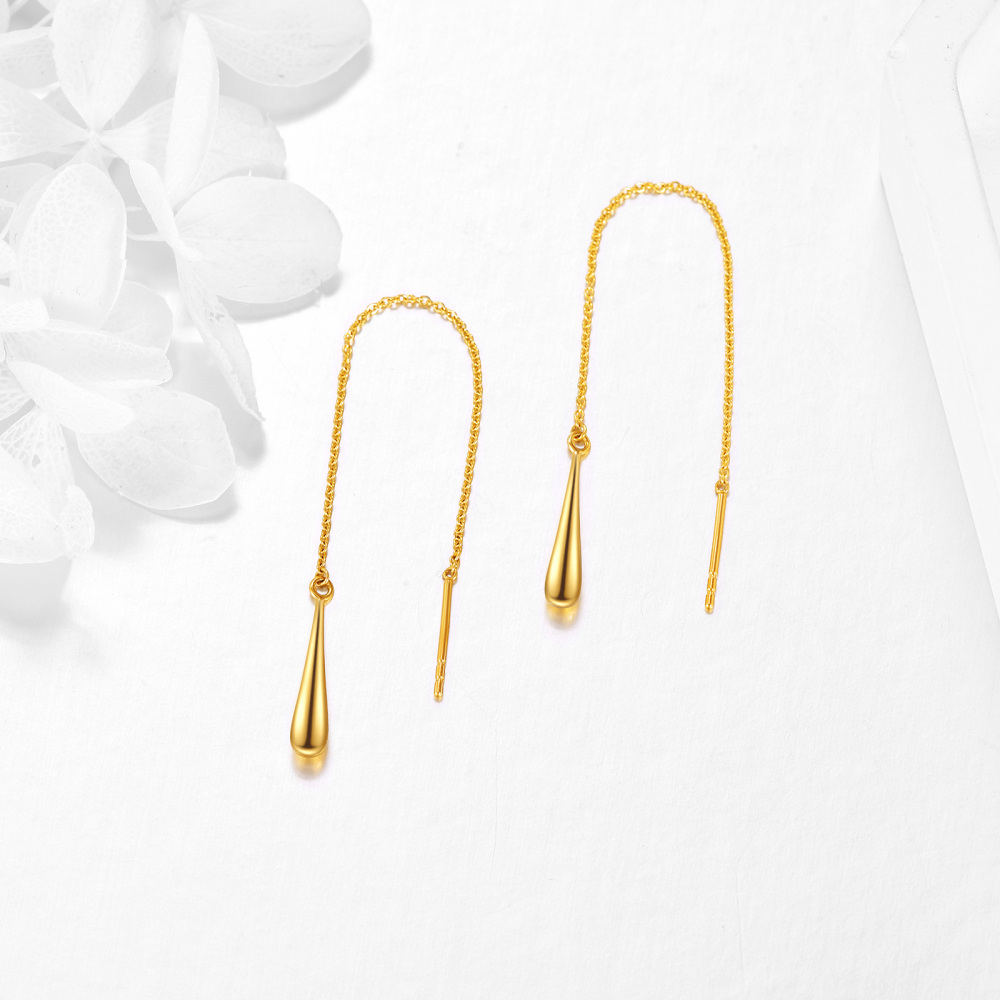 Pendientes colgantes con forma de gota de oro amarillo de 10 quilates-3