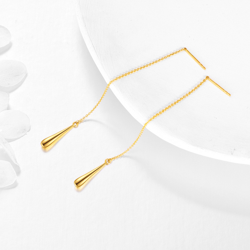 Ohrhänger in Tropfenform aus 10-karätigem Gelbgold mit Durchziehmechanismus-4