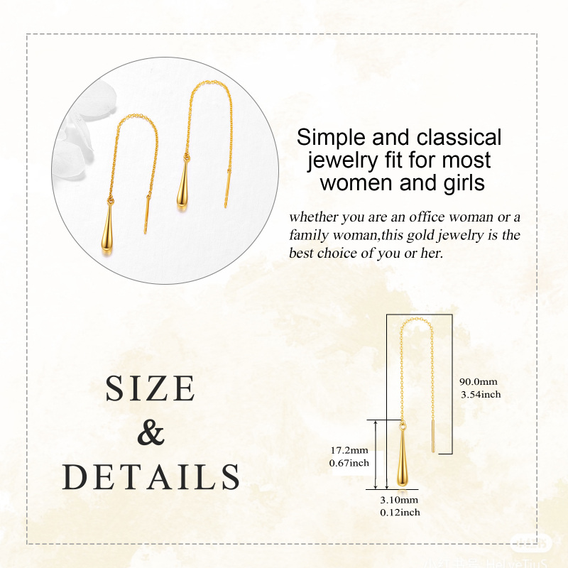 Ohrhänger in Tropfenform aus 10-karätigem Gelbgold mit Durchziehmechanismus-5