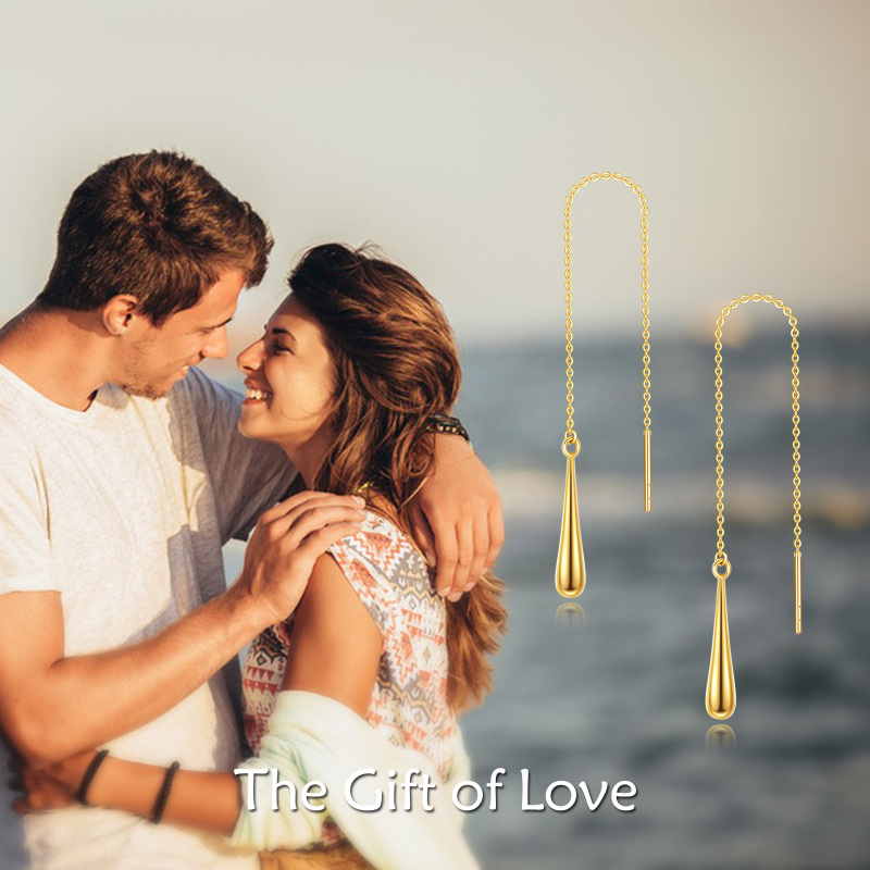 Ohrhänger in Tropfenform aus 10-karätigem Gelbgold mit Durchziehmechanismus-6