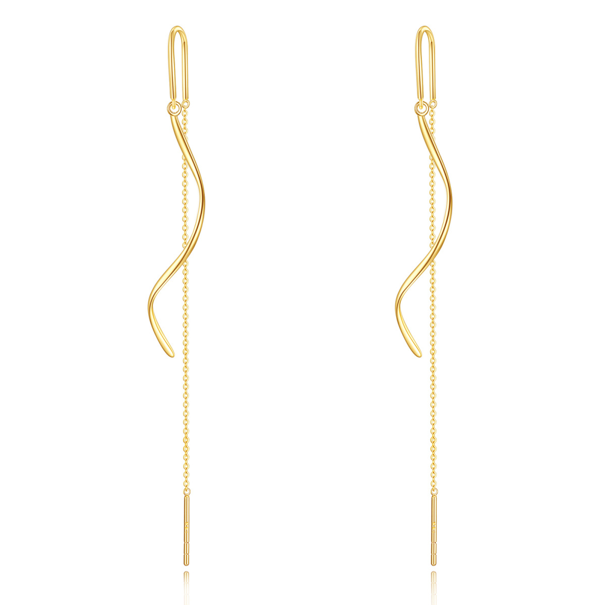 10K Yellow Gold Pull Through Threader Tassel Drop Earrings-1