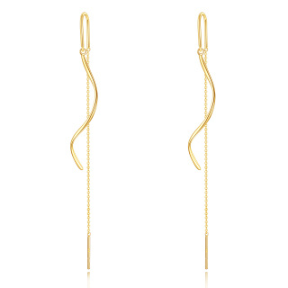10K Yellow Gold Pull Through Threader Tassel Drop Earrings-15