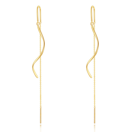 10K Yellow Gold Pull Through Threader Tassel Drop Earrings