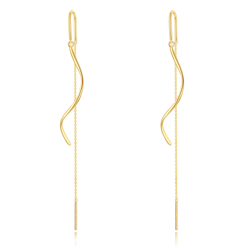 10K Yellow Gold Pull Through Threader Tassel Drop Earrings