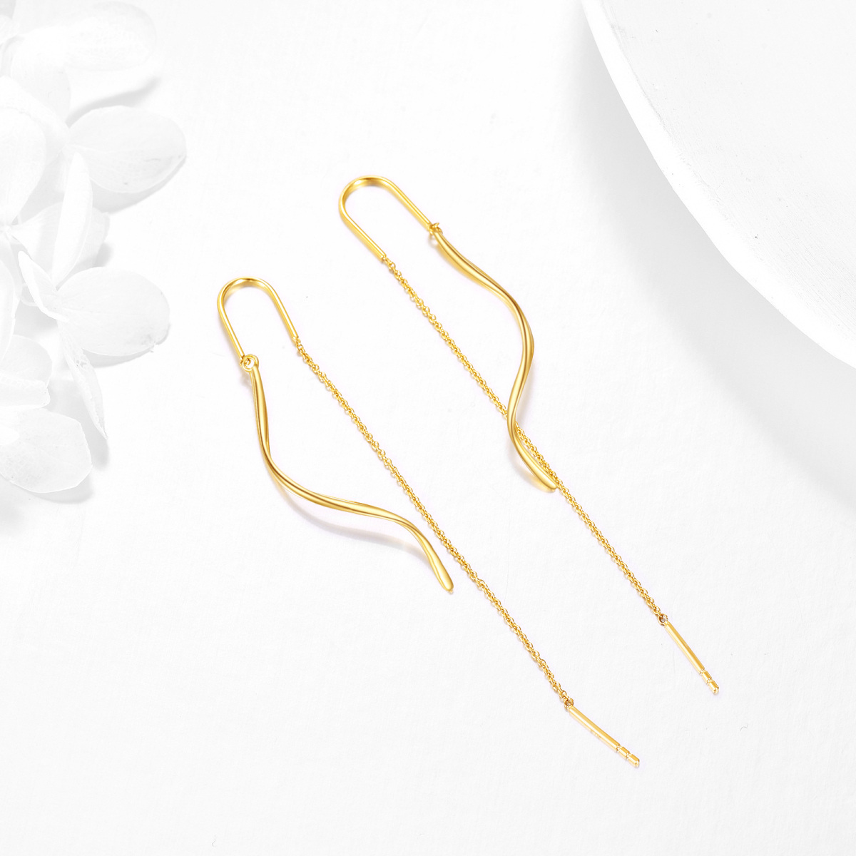 10K Yellow Gold Pull Through Threader Tassel Drop Earrings-3