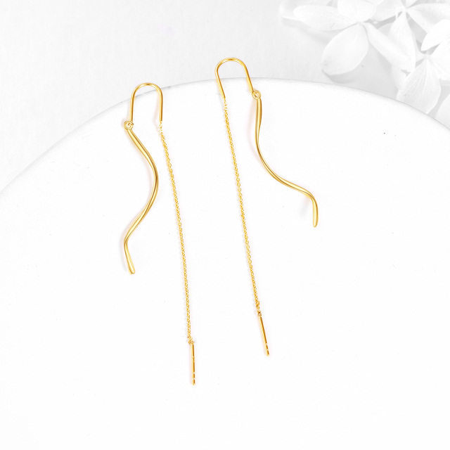 10K Yellow Gold Pull Through Threader Tassel Drop Earrings-4