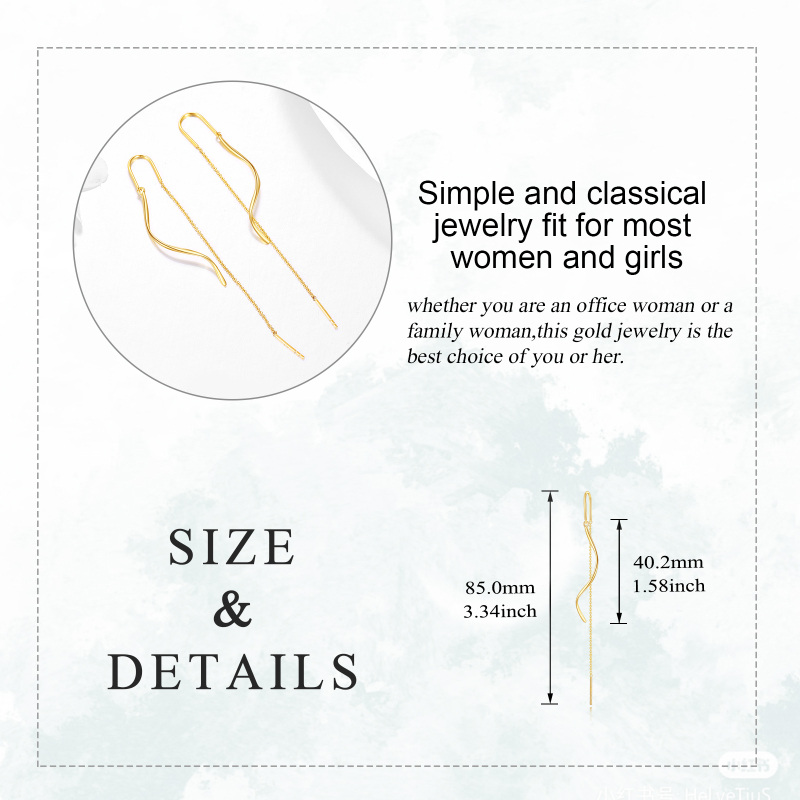 10K Yellow Gold Pull Through Threader Tassel Drop Earrings-5