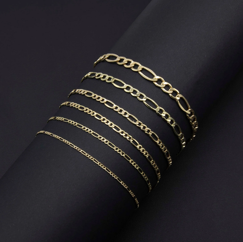 Tobillera de eslabones Figaro de oro amarillo macizo de 10 quilates de 7,0 mm-3