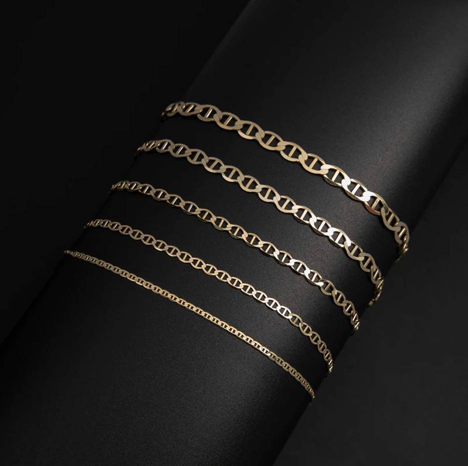 10K Yellow Solid Gold Mariner Link Anklet 5mm-3