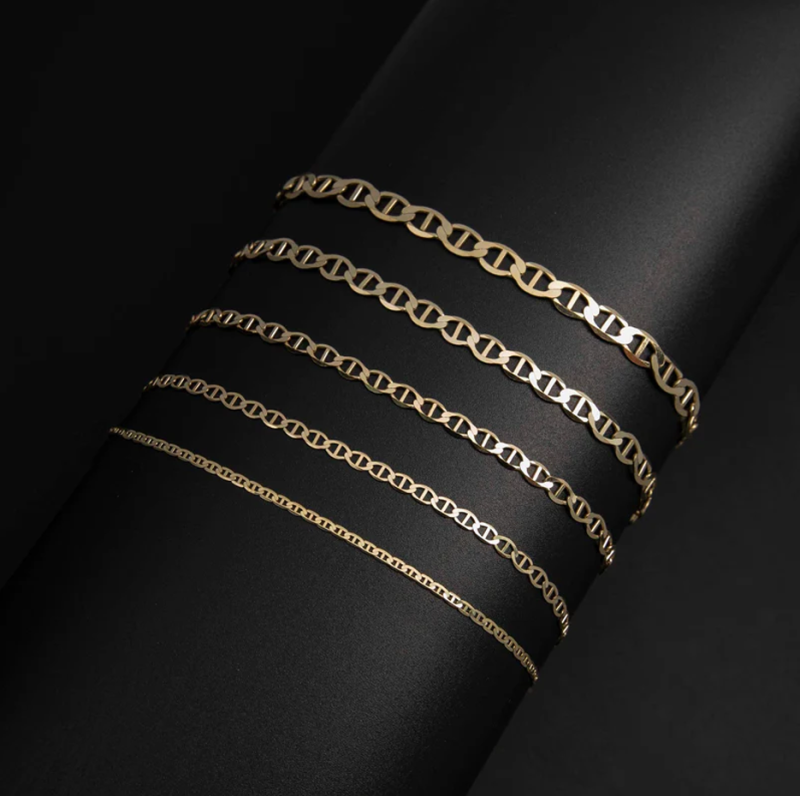 Tobillera de eslabones marineros de oro amarillo macizo de 14 quilates de 6 mm-3