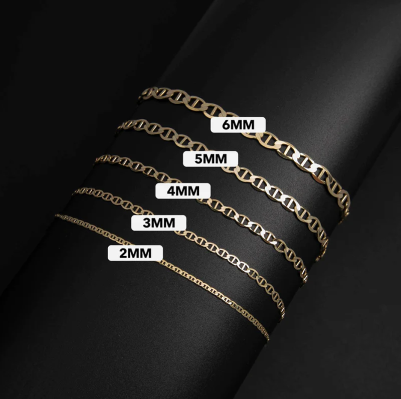 Tobillera de eslabones marineros de oro amarillo macizo de 14 quilates de 6 mm-4